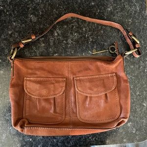 Fossil vintage brown leather hand bag purse